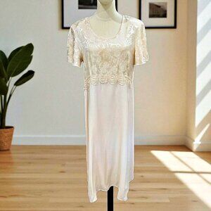 VTG Another Thyme Maxi Dress 16 Ivory Jacquard Bridal Wedding 90s Demure Angel